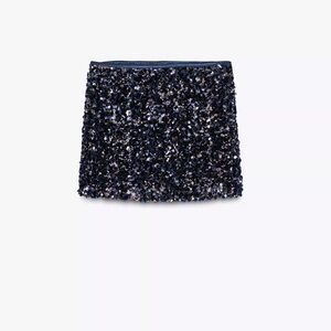 Zara Navy Sequin Mini Skirt Winter 2025/2026